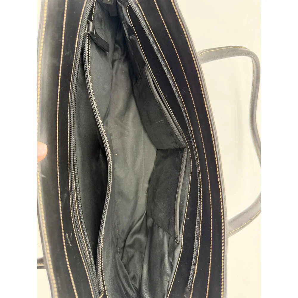 Gironacci Black Leather Shoulder Bag Made in Italy Contrast Stitch Tote
